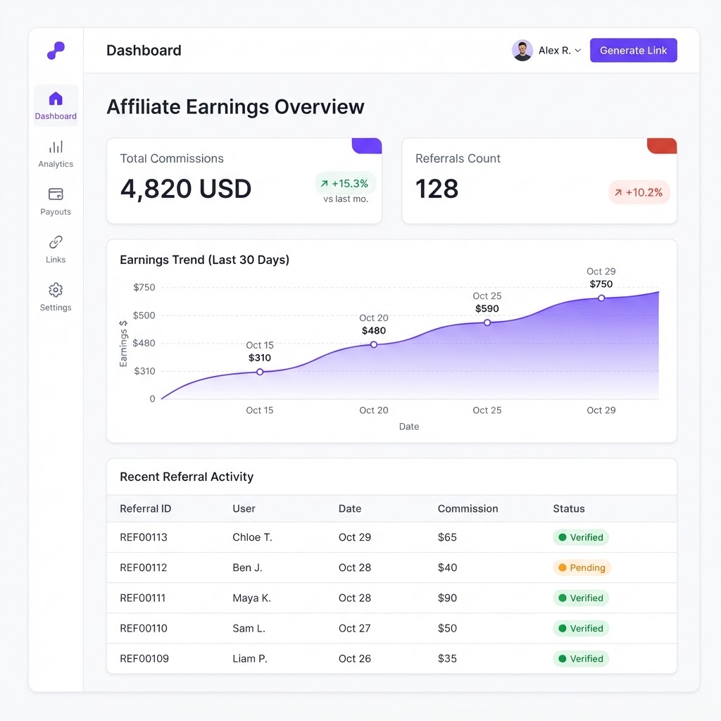 Affiliate earnings dashboard